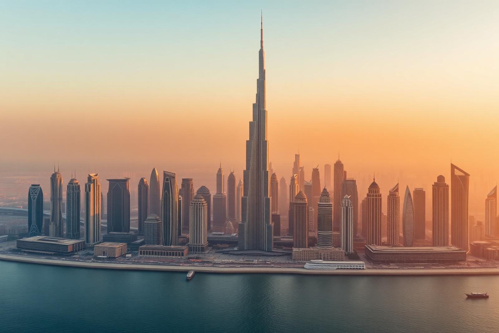 Dubai skyline at golden hour